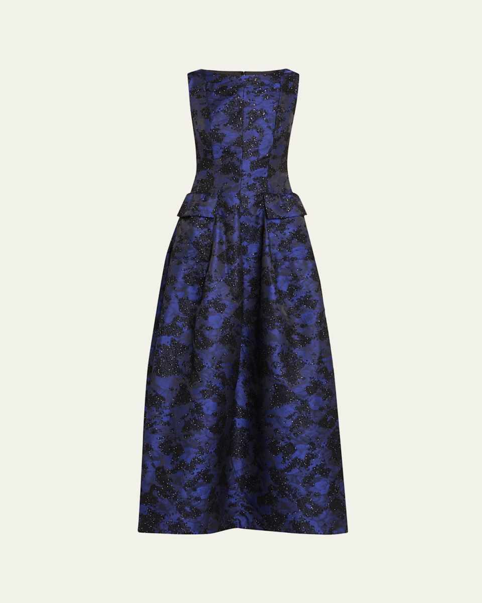 Sequin Cloud Jacquard High-Neck Evening Gown